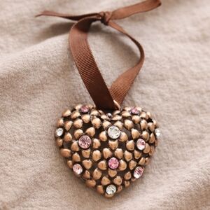 Jeweled Bronze Heart Ornament with Ribbon | Pier 1 / Ganz Style | Valentine